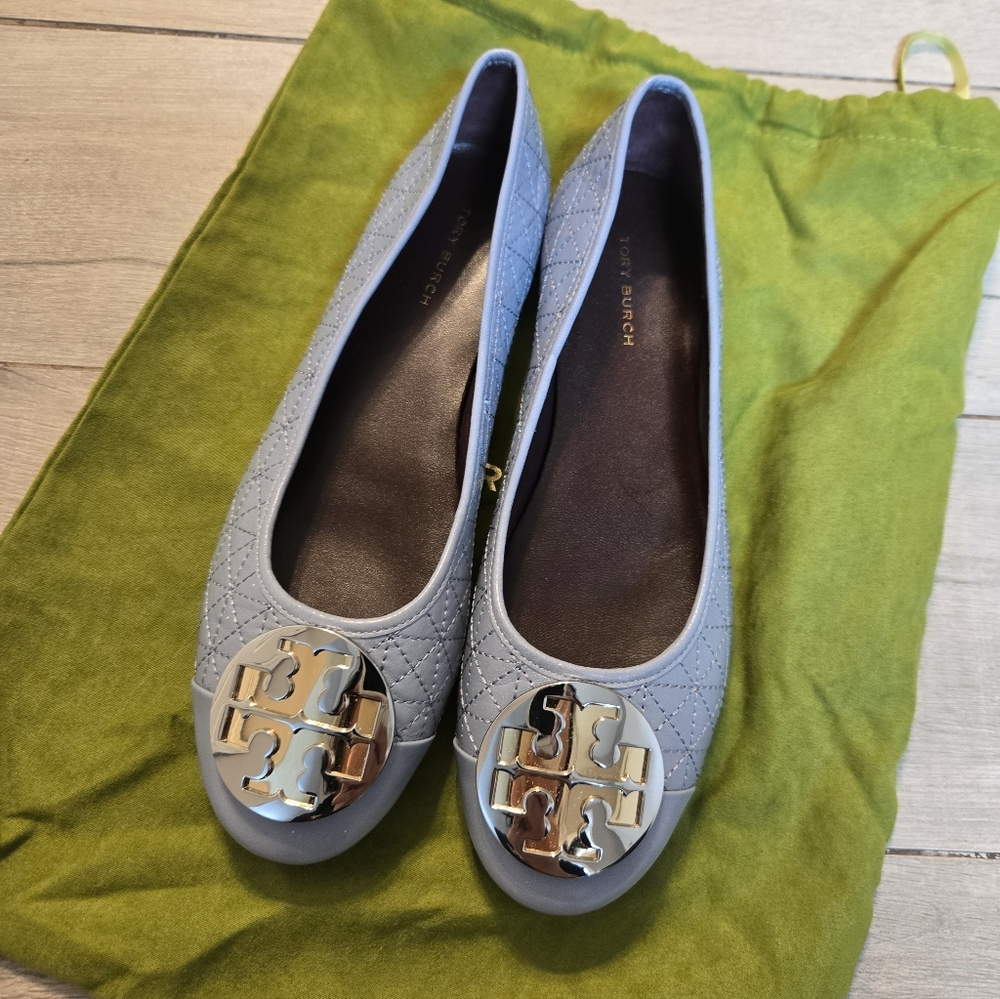 Tory Burch Claire Cap-Toe Quilted Ballet – Dew Blue Size 7 NWOB